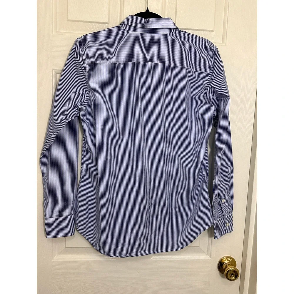 Lauren Ralph Lauren Blue White Striped Lace Applique Button Down Shirt Small - Picture 2 of 4